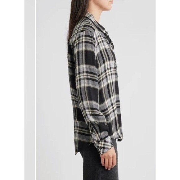 Rails Womens Hunter Plaid Button Down Shirt Black Ivory Flannel Rayon NWT MEDIUM - Picture 3 of 8